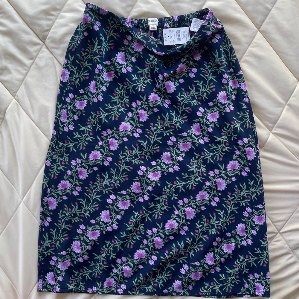 J. Crew Midnight Blue Floral Slip Skirt
